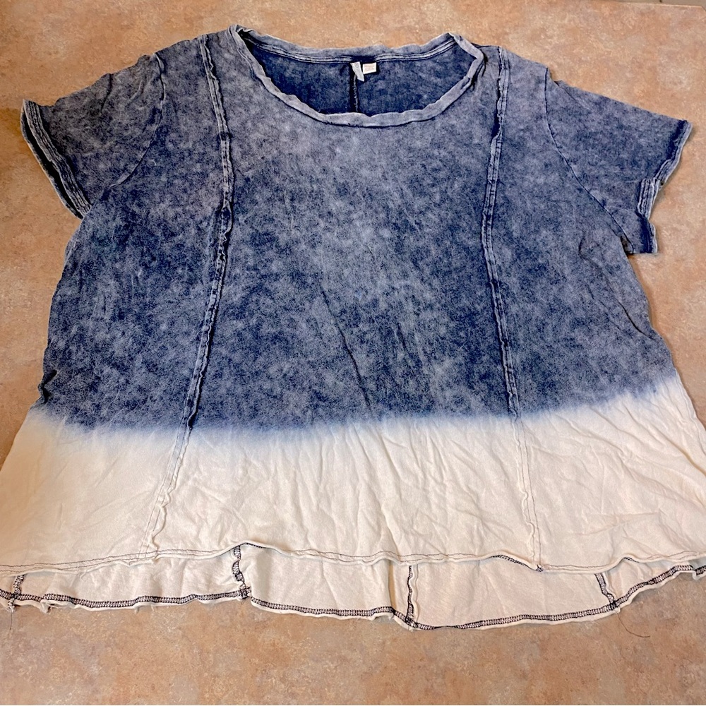 100% Cotton Ombré Boho T Shirt Women’s 26 / 28W Exposed Seams Distressed Look